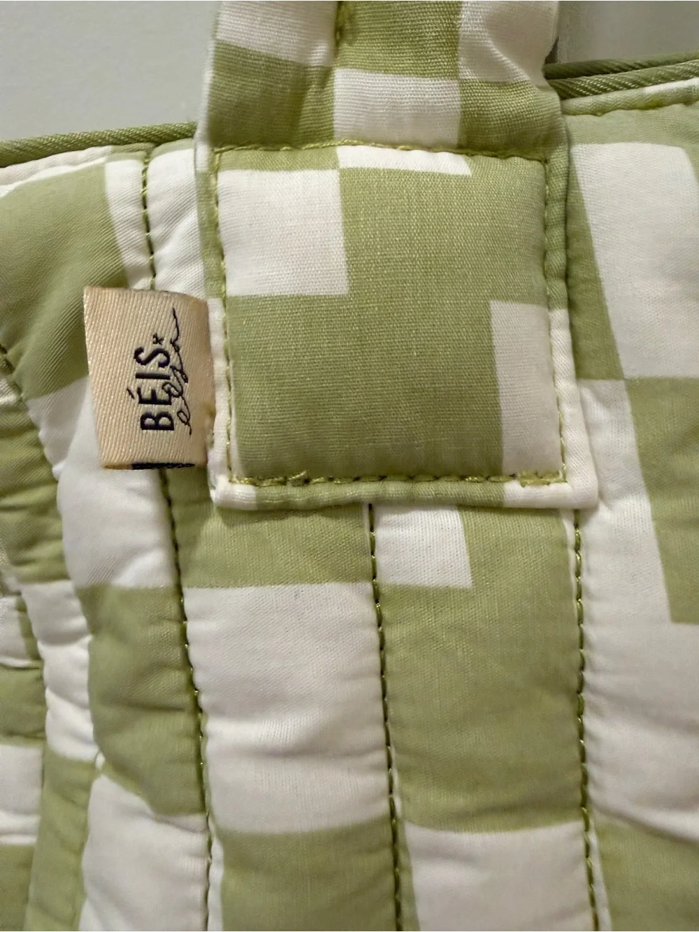 Béis x Elsa Hosk Reversible Cotton Canvas Tote Diaper Bag Play Date Checkered